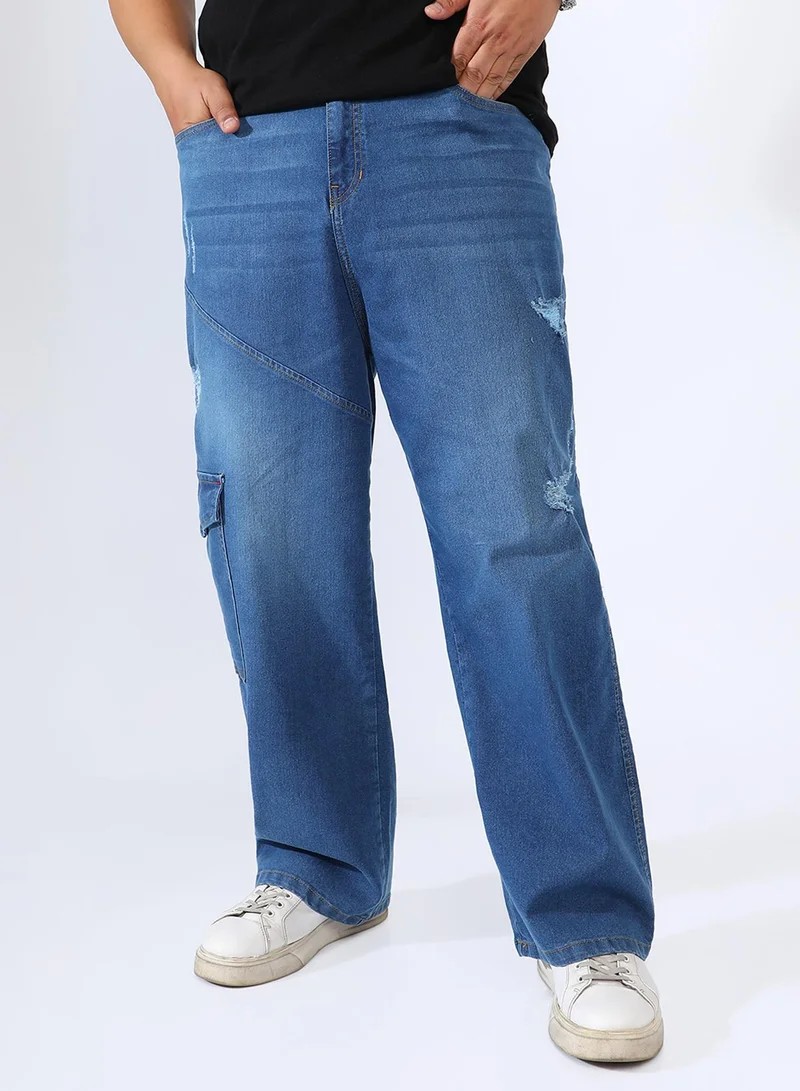 انستافاب بلس Men's Light Blue Asymmetrical Stitch Denim Jeans For Casual Wear | 6 Pockets | Mid-Rise | Button Closure | Plus-Size Denim Jeans Crafted With Comfort Fit For Everyday Wear